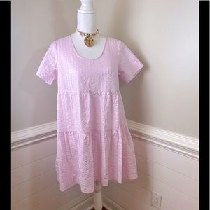 A New Day Pink 100% Cotton Textured Stripe Babydoll Dress XS FREE SHIP